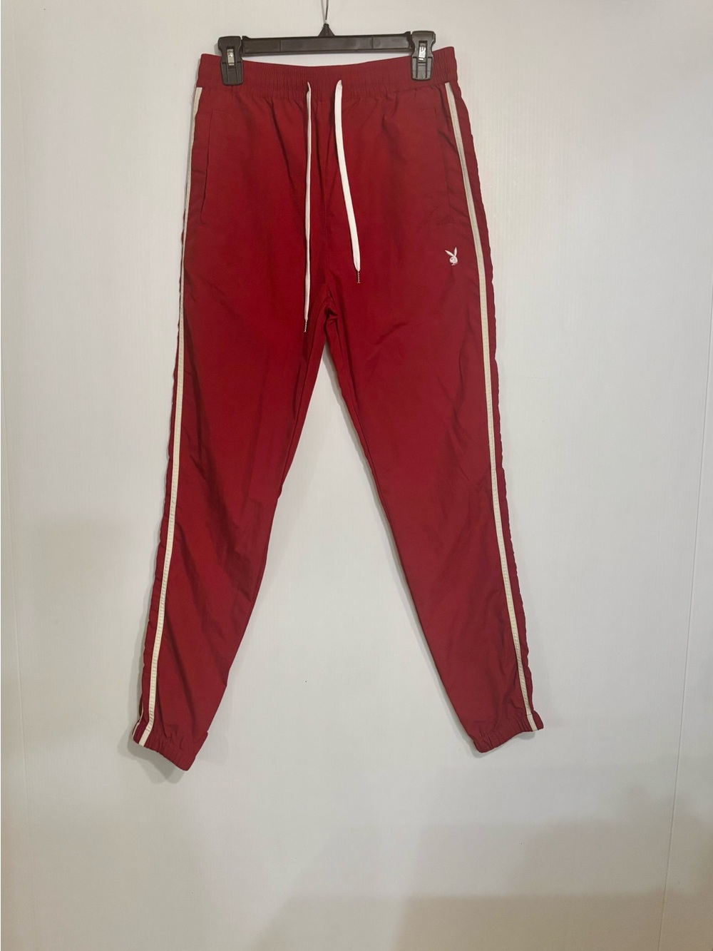 PLAYBOY Red Jogger Pants with White Side Stripes